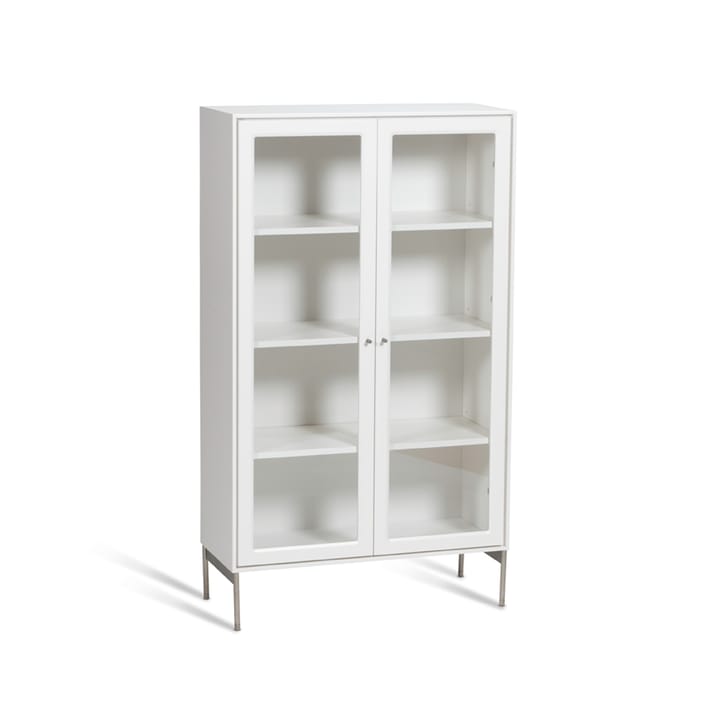 Volt vitrina 130 cm branco lacado, Detalhes em aço inoxidável Mavis