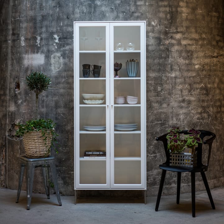 Volt vitrina 190 cm branco lacado, Detalhes em aço inoxidável Mavis