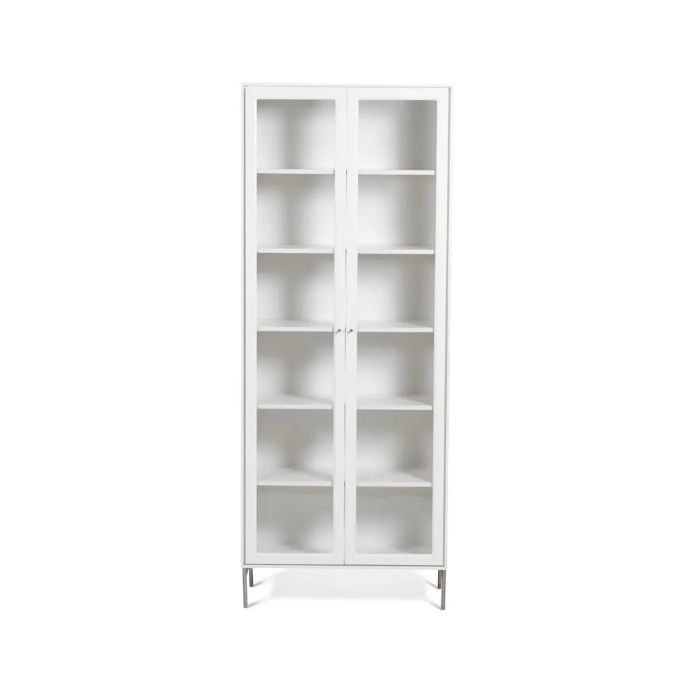 Volt vitrina 190 cm branco lacado, Detalhes em aço inoxidável Mavis