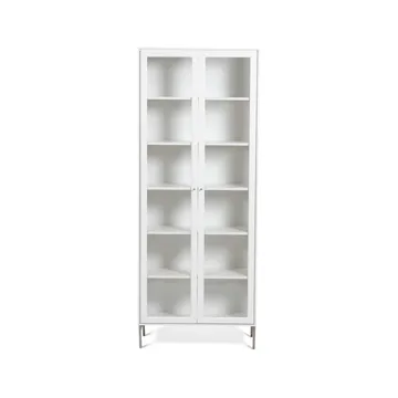 Volt vitrina 190 cm branco lacado - Detalhes em aço inoxidável - Mavis