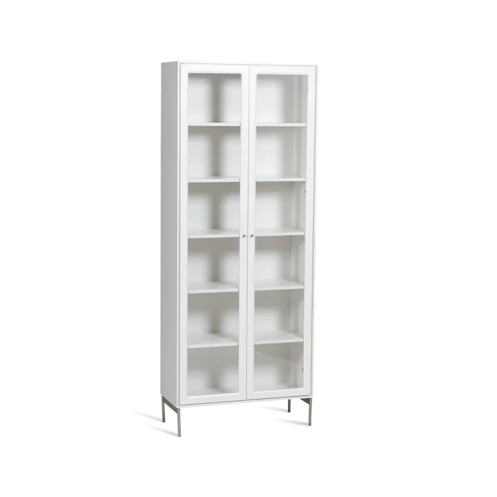 Volt vitrina 190 cm branco lacado, Detalhes em aço inoxidável Mavis