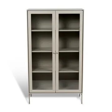 Volt vitrine 130 cm bege - Detalhes em aço inoxidável - Mavis