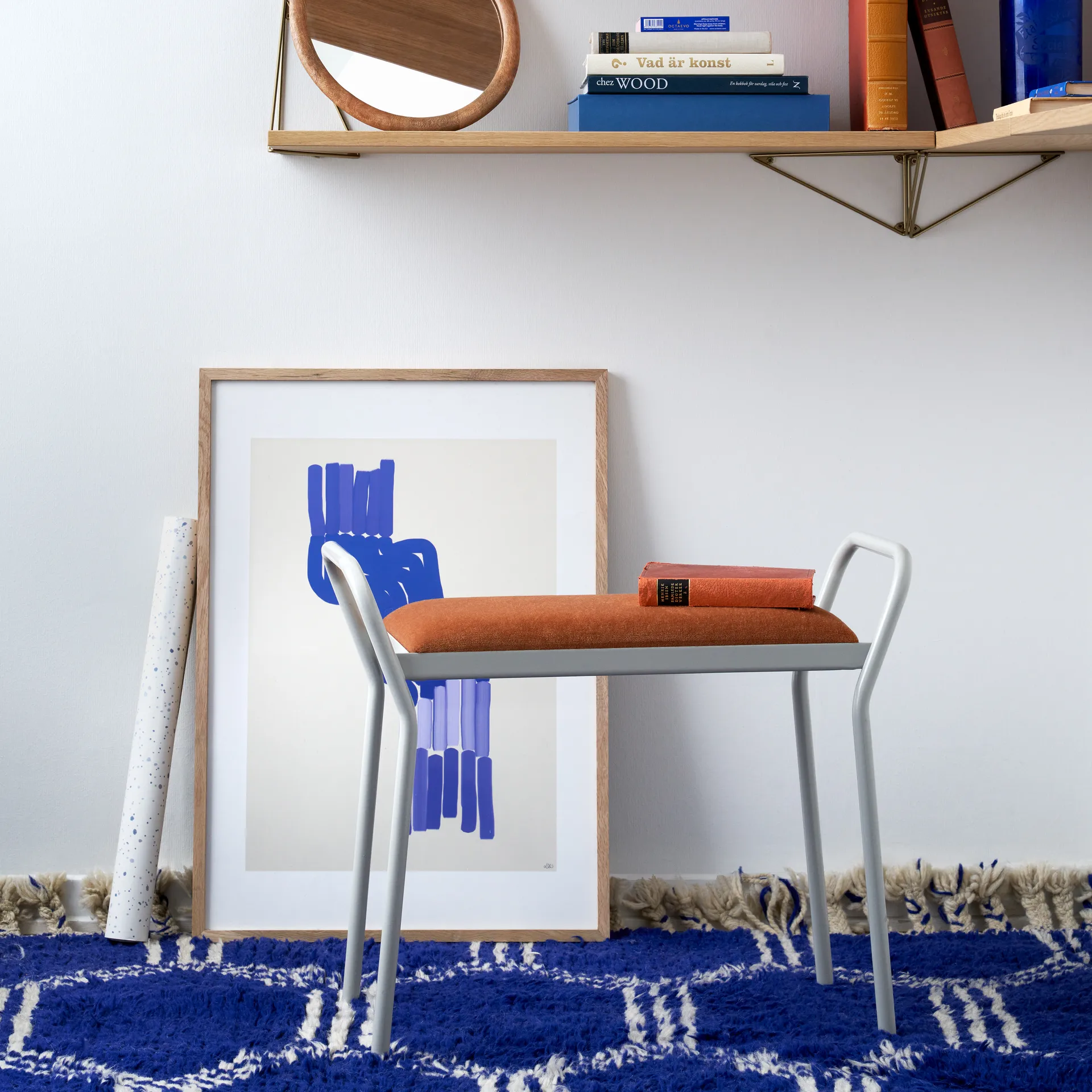 Banco Anyone, Branco com pele conhaque vintage Maze