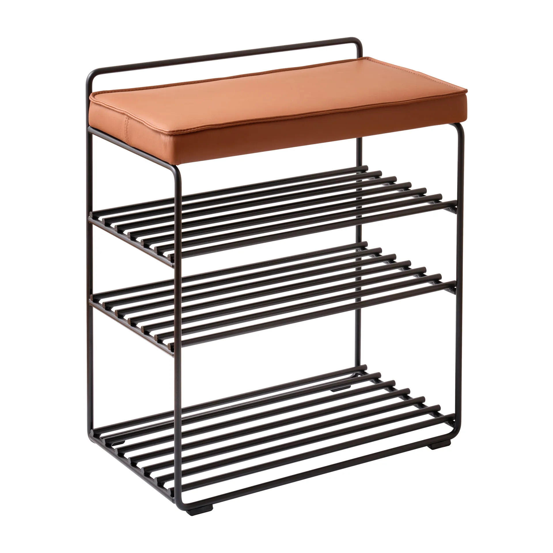 Lower East Seat prateleira banco 50x28x58 cm, Preto-couro conhaque Maze