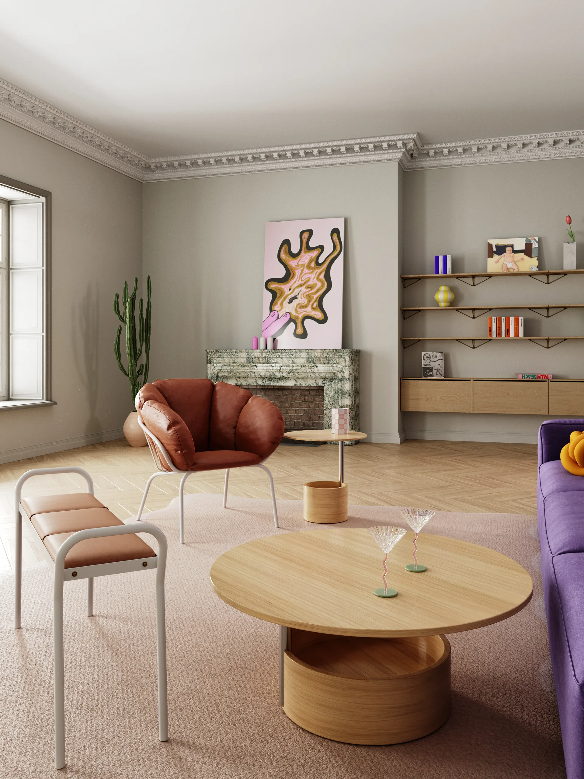 Parasol L mesa de centro Ø90 cm, Carvalho Maze