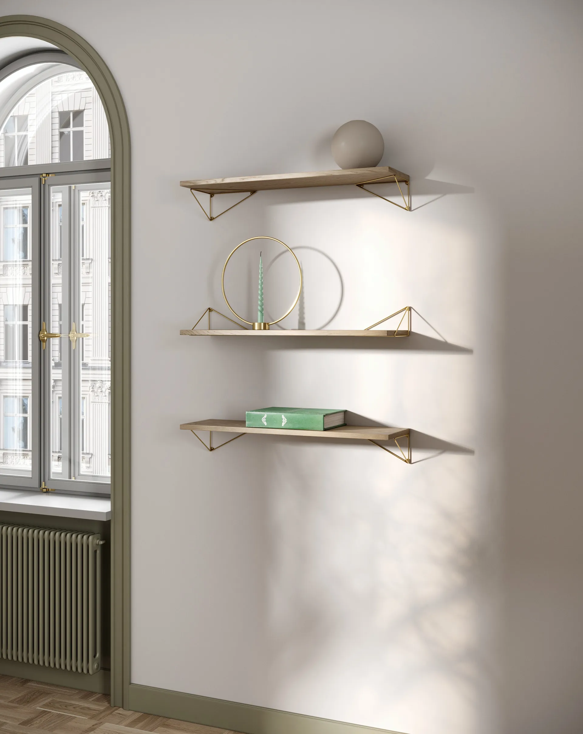 Sistema de estantes Pythagoras Bundle A carvalho-latão Maze