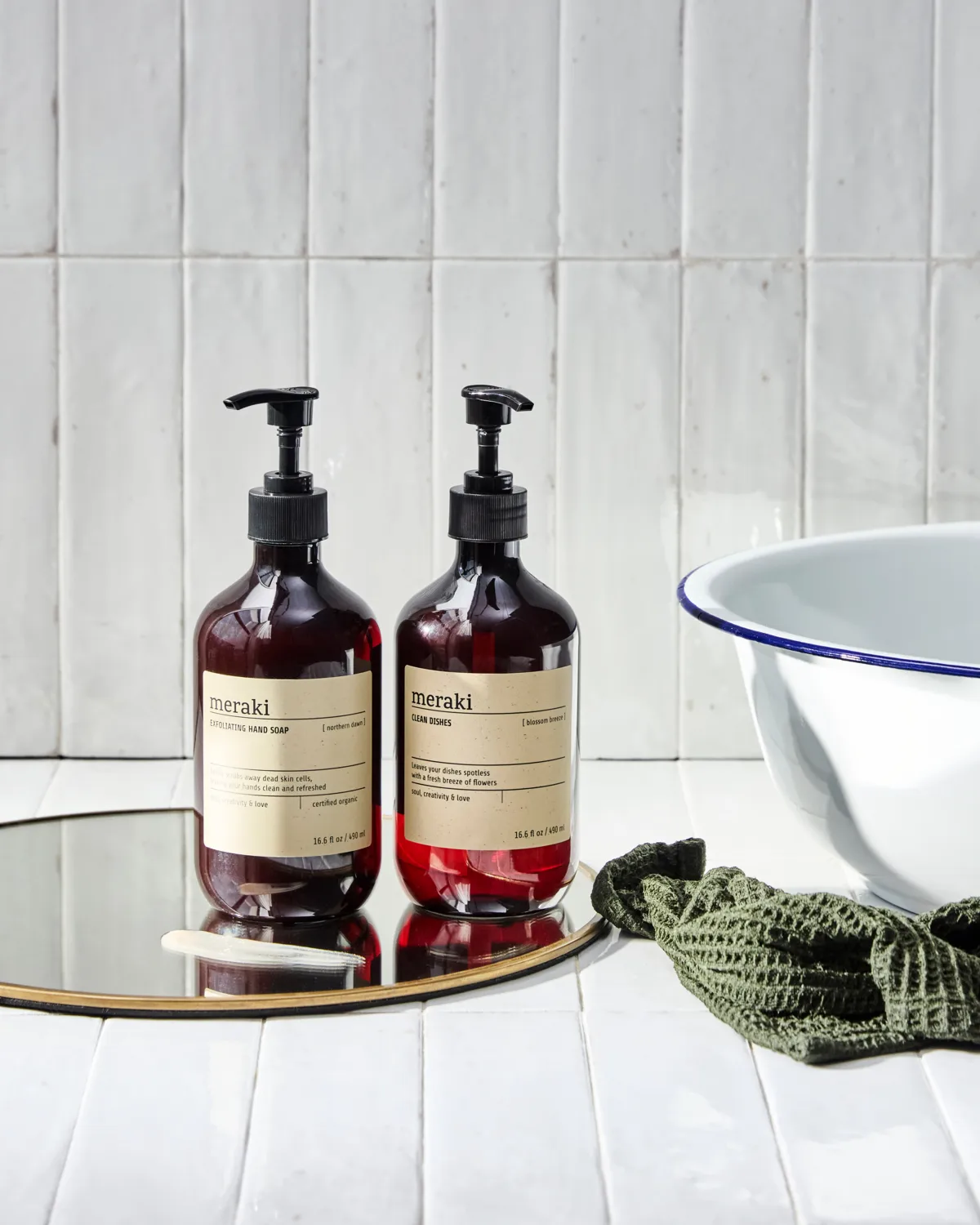 Meraki conjunto de presente, sabonete líquido para mãos e detergente para loiça, Exfoliante Estrela do Norte, Brisa da Florada Meraki