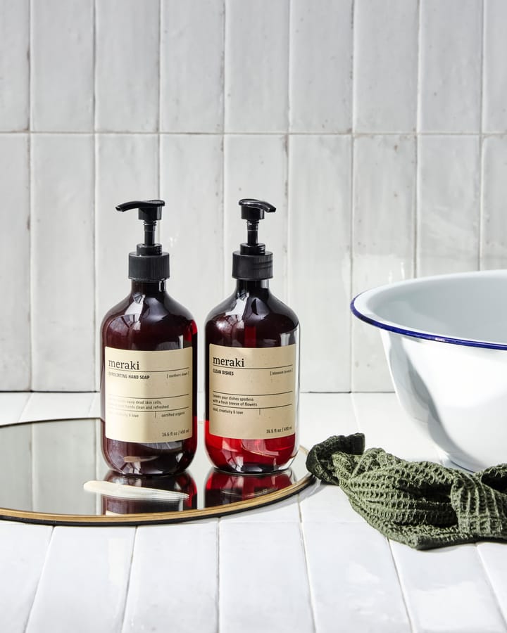 Meraki conjunto de presente, sabonete líquido para mãos e detergente para loiça, Exfoliante Estrela do Norte, Brisa da Florada Meraki