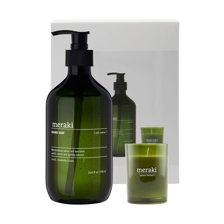 Meraki conjunto de presente, sabonete líquido para mãos e vela perfumada - Anti-odor herbal verde - Meraki