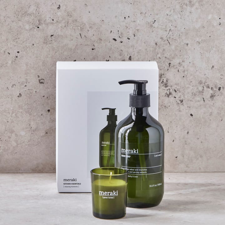 Meraki conjunto de presente, sabonete líquido para mãos e vela perfumada, Anti-odor herbal verde Meraki