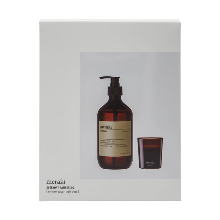Meraki conjunto de presente, sabonete líquido para mãos e vela perfumada, Northern dawn + madeira escura Meraki
