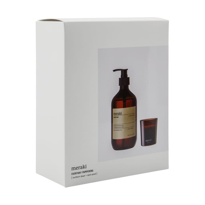Meraki conjunto de presente, sabonete líquido para mãos e vela perfumada, Northern dawn + madeira escura Meraki