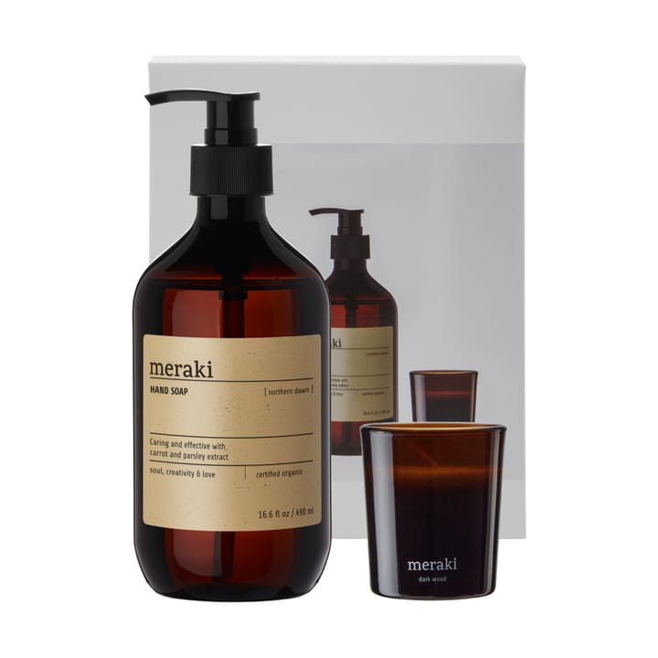 Meraki conjunto de presente, sabonete líquido para mãos e vela perfumada - Northern dawn + madeira escura - Meraki