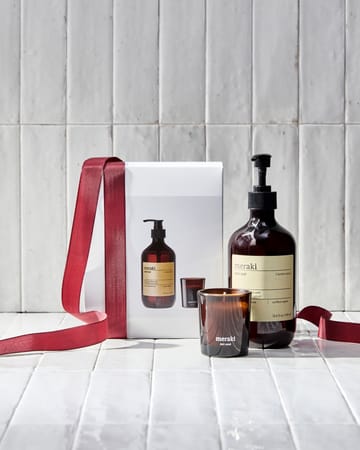 Meraki conjunto de presente, sabonete líquido para mãos e vela perfumada - Northern dawn + madeira escura - Meraki