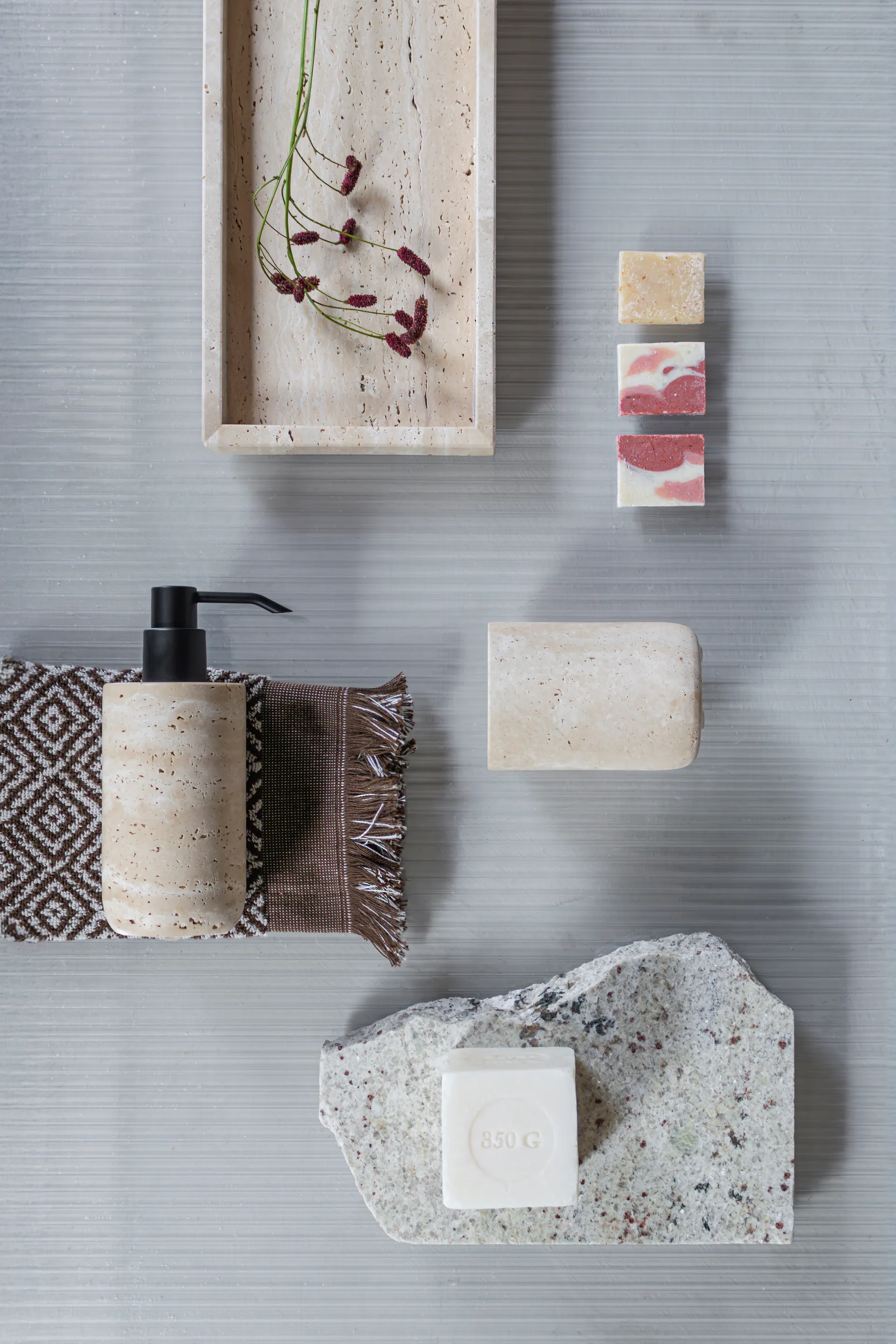 Travertine doseador de sabonete 17,5 cm, Linho Mette Ditmer