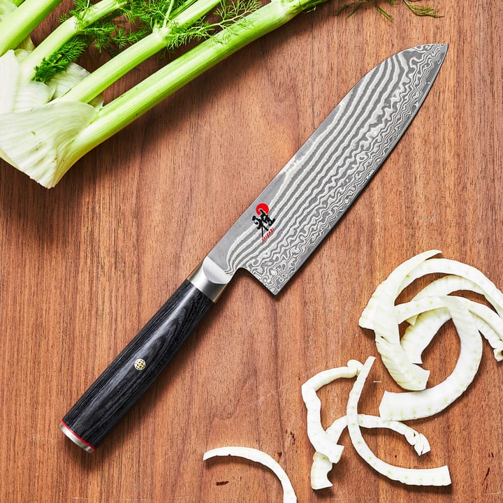 Raw 5000FCD faca santoku 18 cm, Damaskus-preto Miyabi