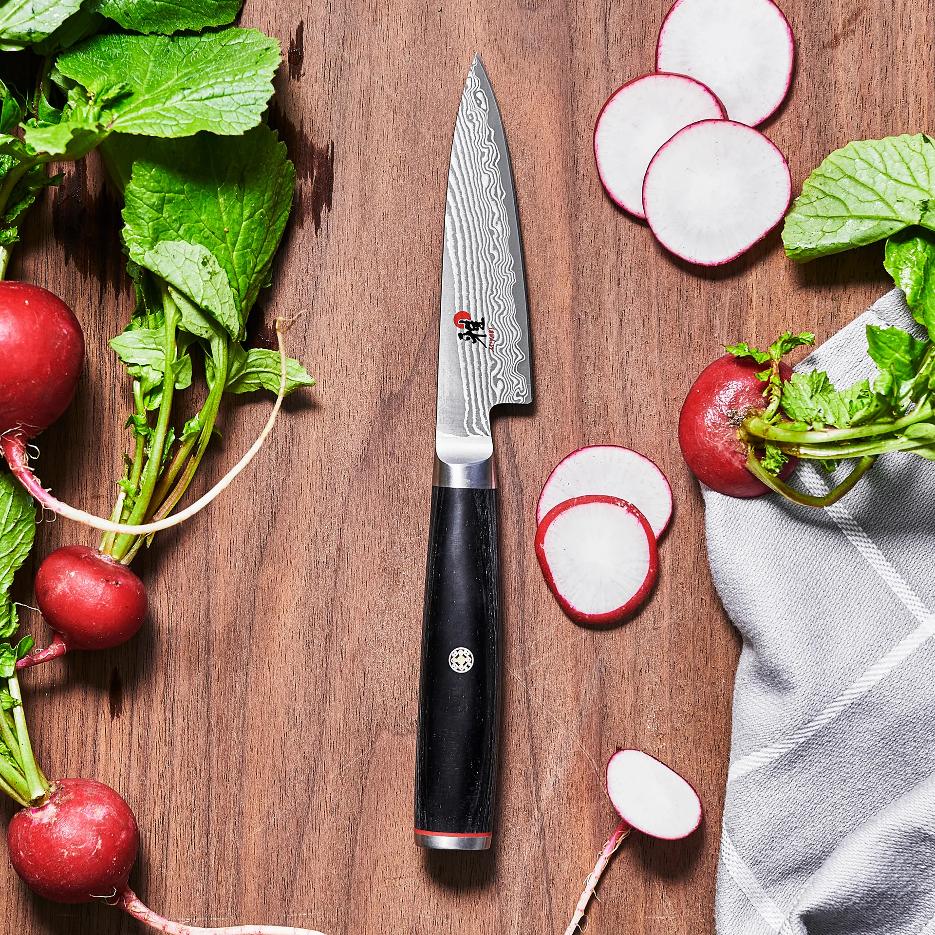 Raw 5000FCD shotoh faca para descascar 9 cm, Damaskus-preto Miyabi