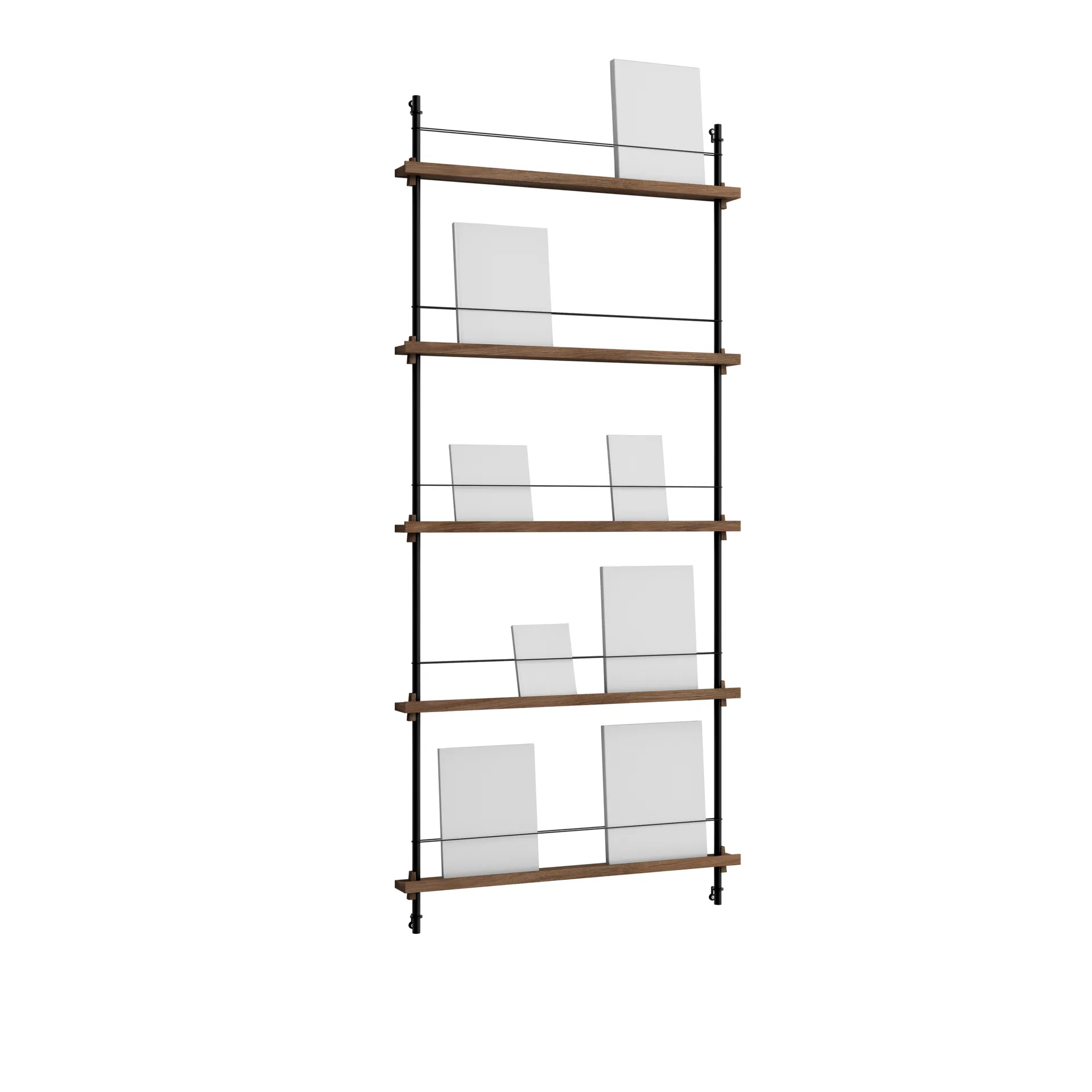 Magazine Shelving suporte para revistas, Carvalho fumado-black, 85x180x7 cm, MS.180.1 MOEBE
