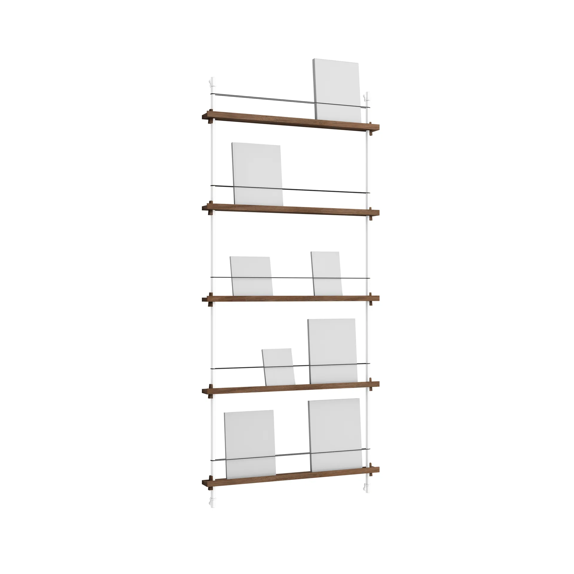 Magazine Shelving suporte para revistas, Carvalho fumado-white, 85x180x7 cm, MS.180.1 MOEBE