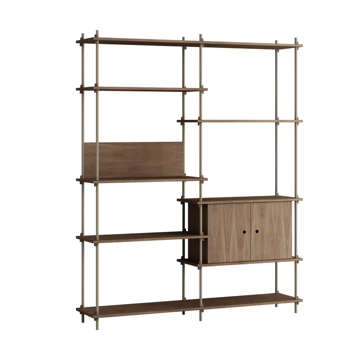 Shelving System estante com armário - Carvalho fumado-warm grey, 163x200x35 cm, S.200.2.C - MOEBE