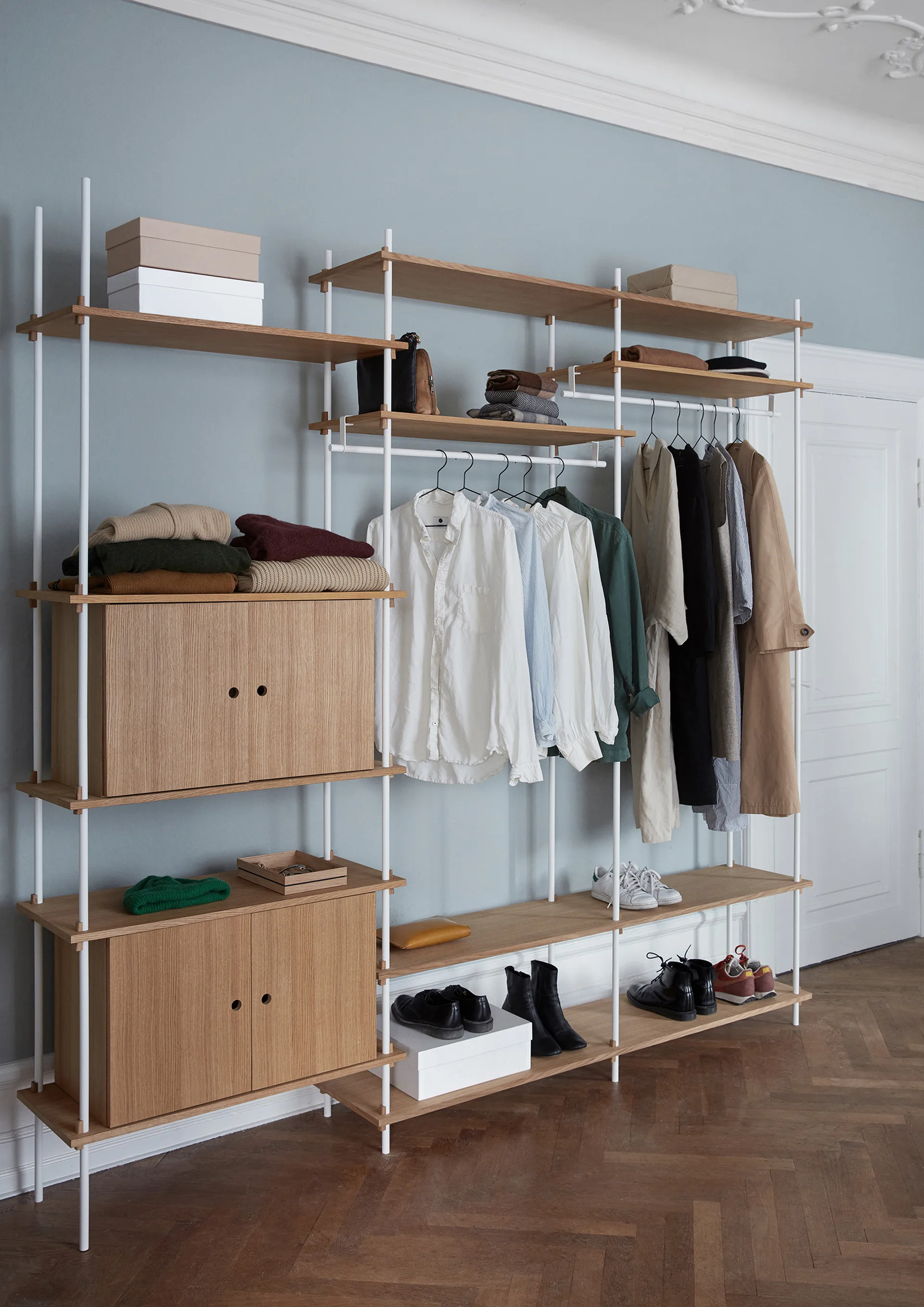 Shelving System estante com armário, Carvalho fumado-white, 163x200x35 cm, S.200.2.C MOEBE