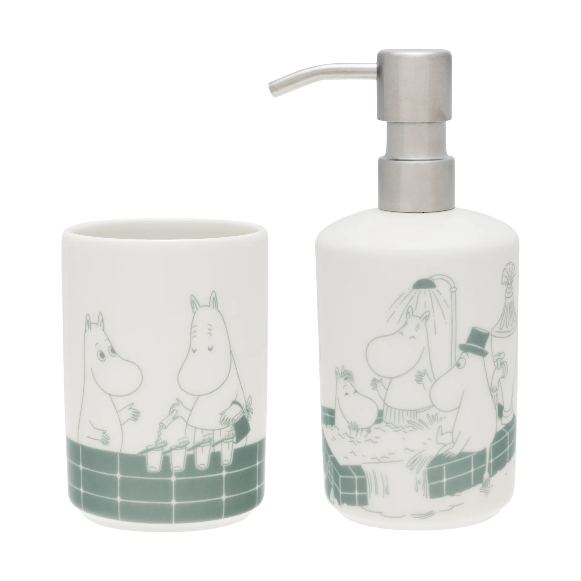 Dispensador de sabão e suporte para escovas de dentes Moomin , Badstund verde-branco Moomin Arabia