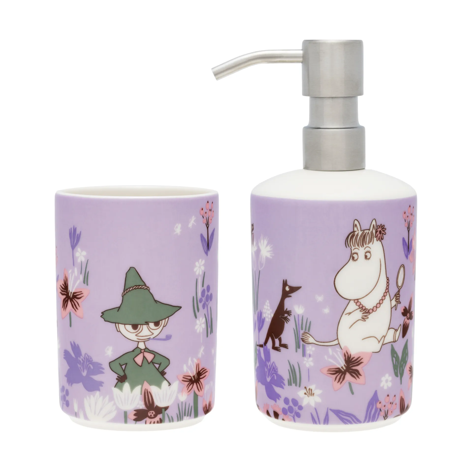 Dispensador de sabão e suporte para escovas de dentes Moomin , Blomsterträdgård Moomin Arabia