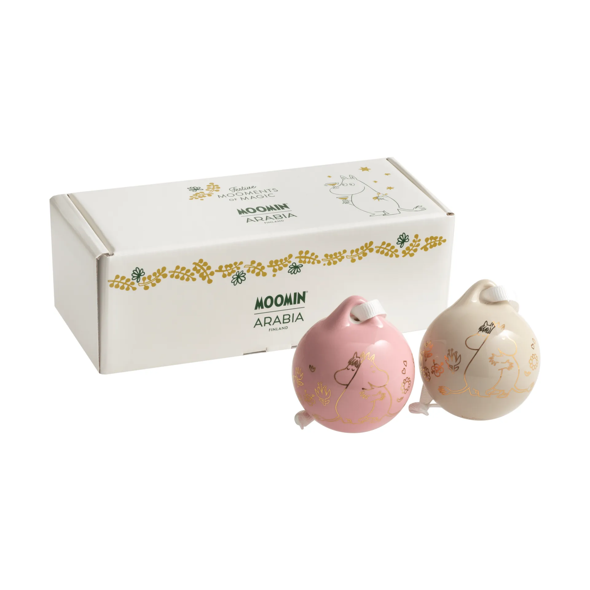 Kärlek bola de Natal Moomin, Dourado, 5 cm, pack de 2 Moomin Arabia