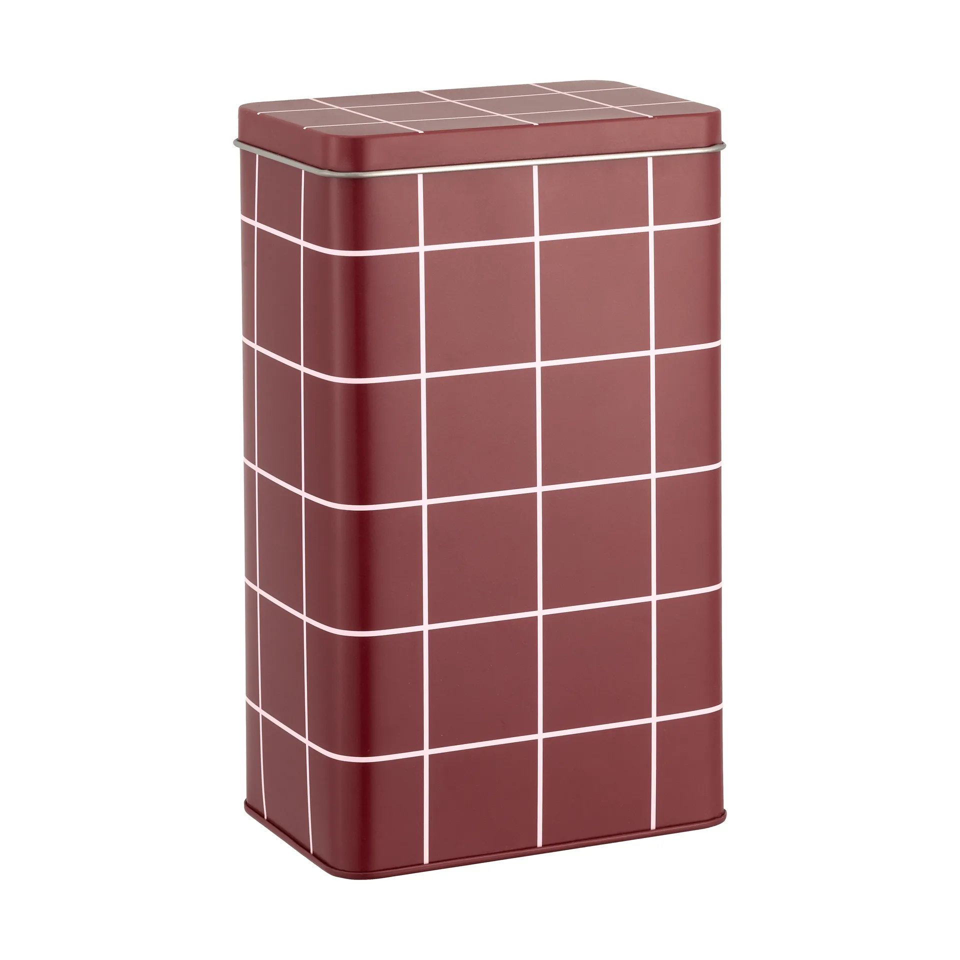 Checks & Stripes lata de café em metal, Brown-pink, 12x8x20 cm Muurla