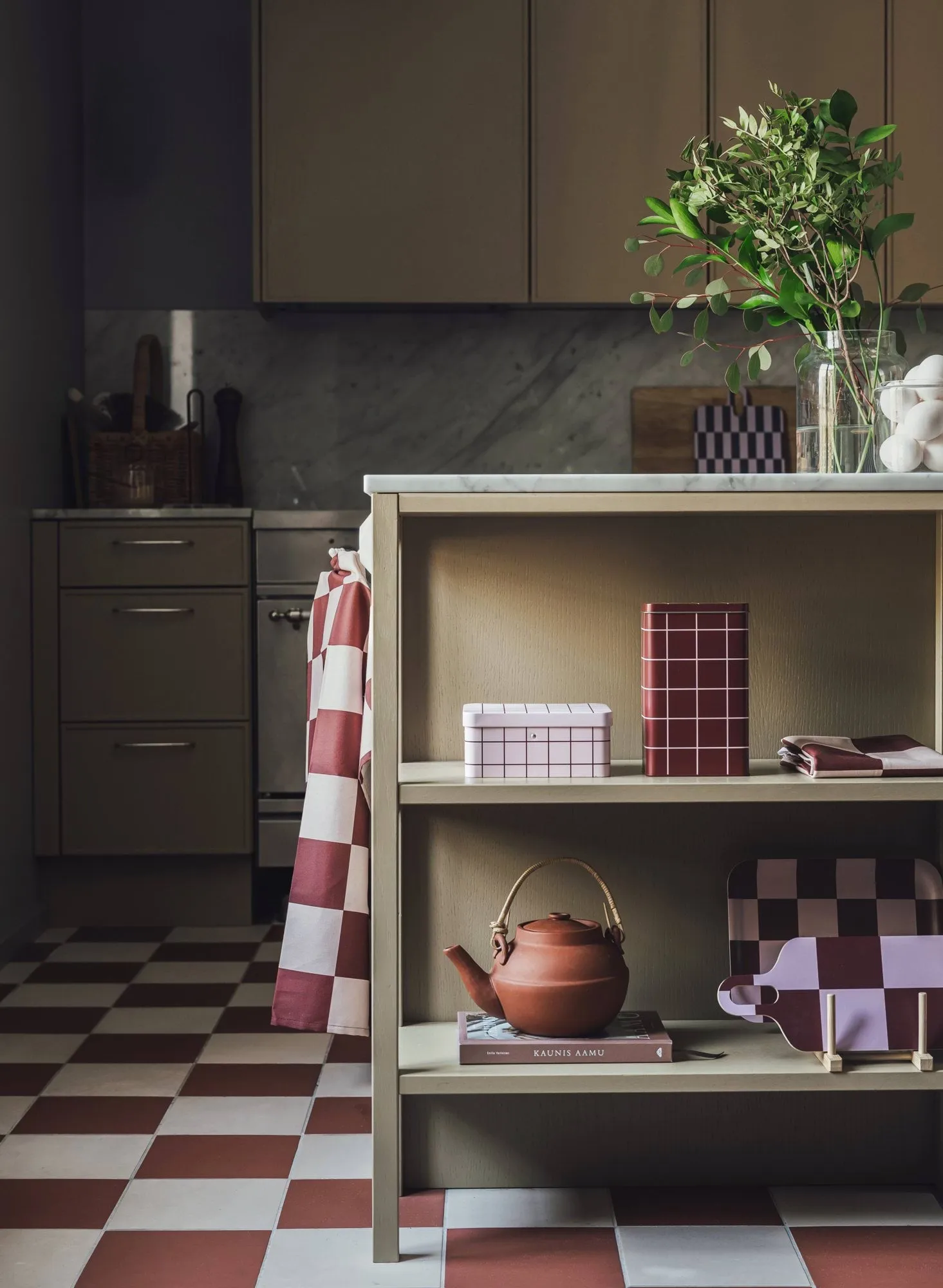 Checks & Stripes lata de café em metal, Brown-pink, 12x8x20 cm Muurla