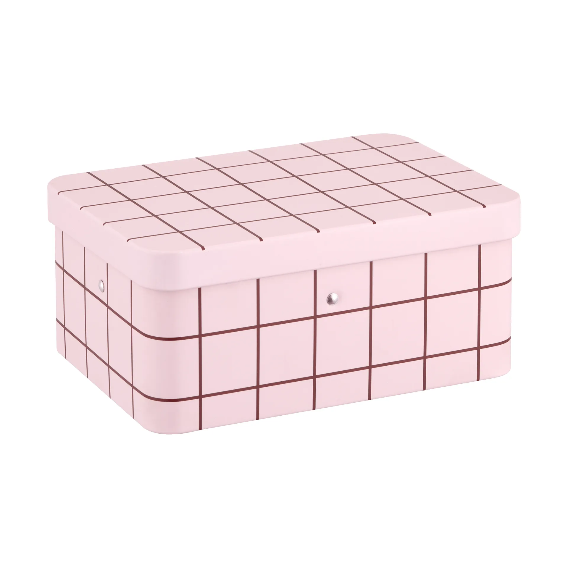 Checks & Stripes lata de chá em metal, Pink-brown, 17,5x13x7,5 cm Muurla