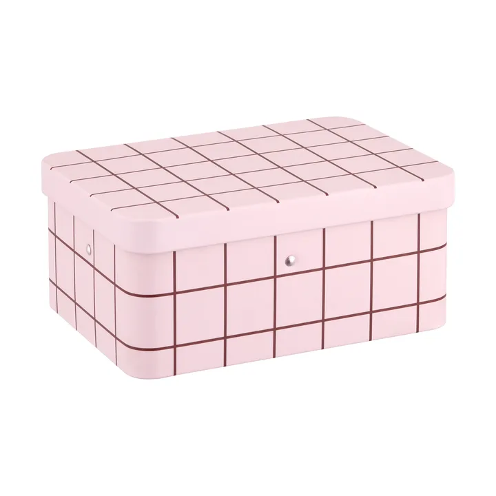 Checks & Stripes lata de chá em metal - Pink-brown, 17,5x13x7,5 cm - Muurla
