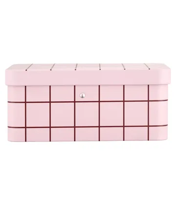 Checks & Stripes lata de chá em metal - Pink-brown, 17,5x13x7,5 cm - Muurla