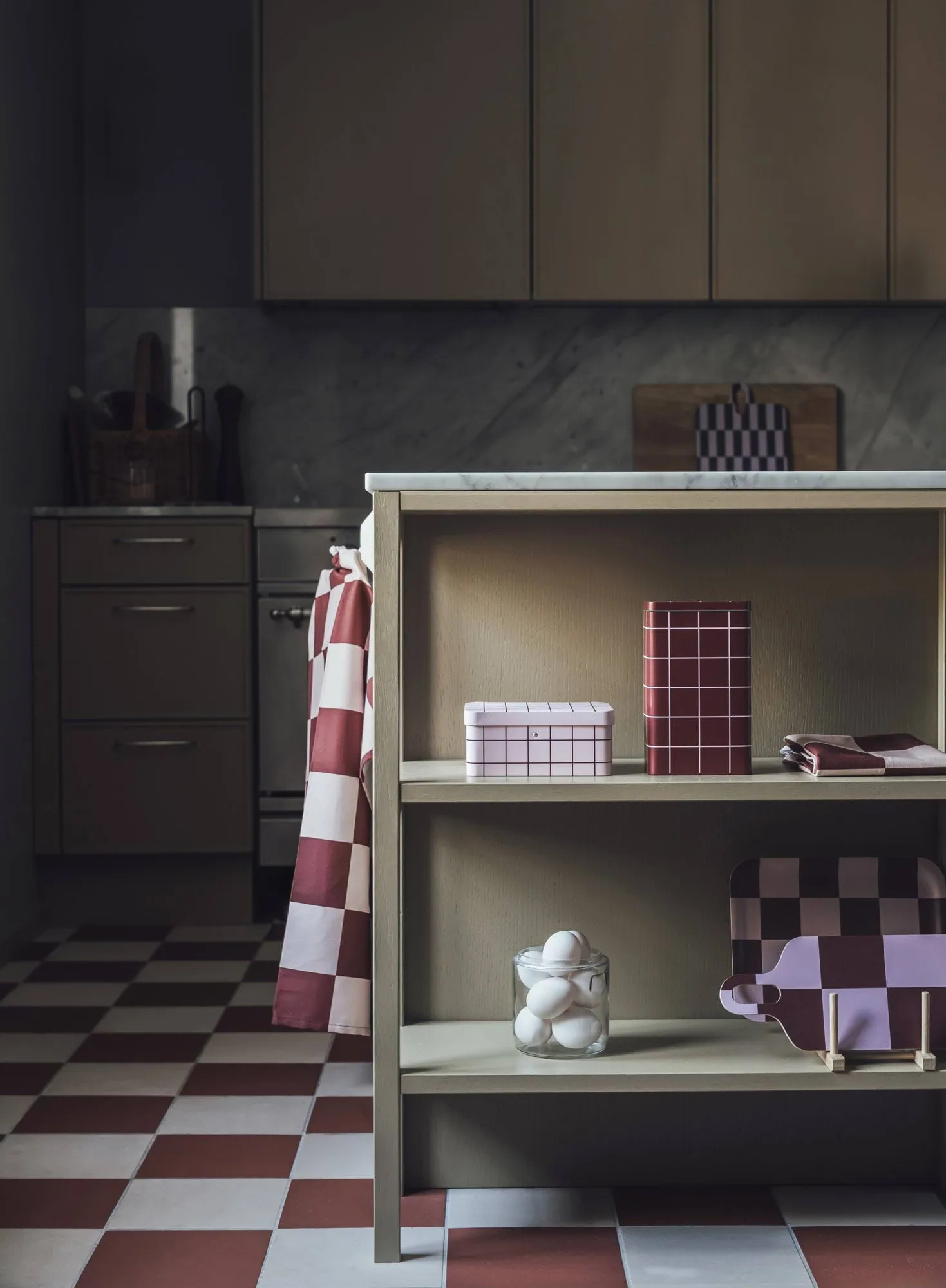 Checks & Stripes pano de cozinha, Brown-pink, 50x65cm Muurla