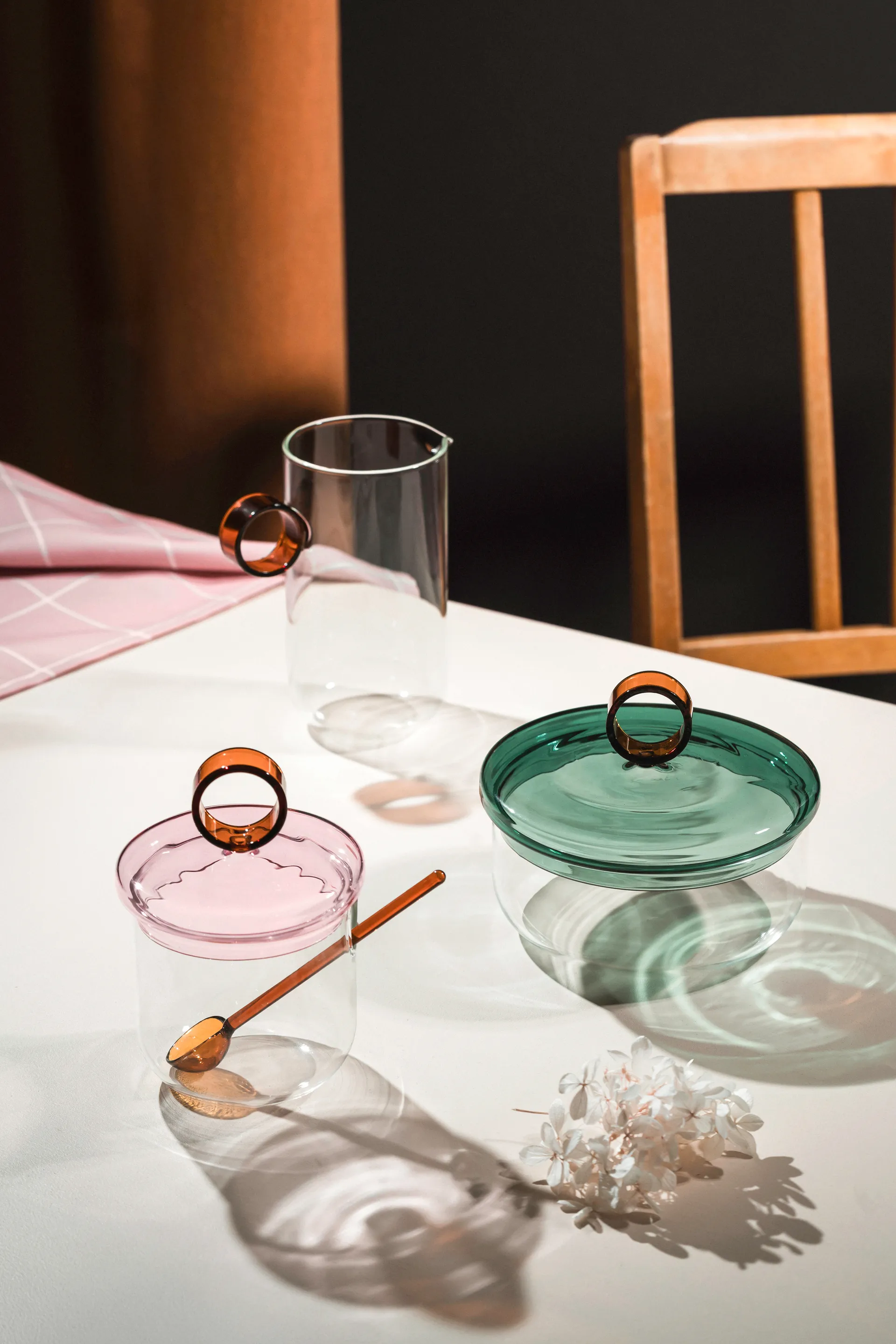 Loop açucareiro com colher Ø14 cm, Claro-rosa-âmbar Muurla