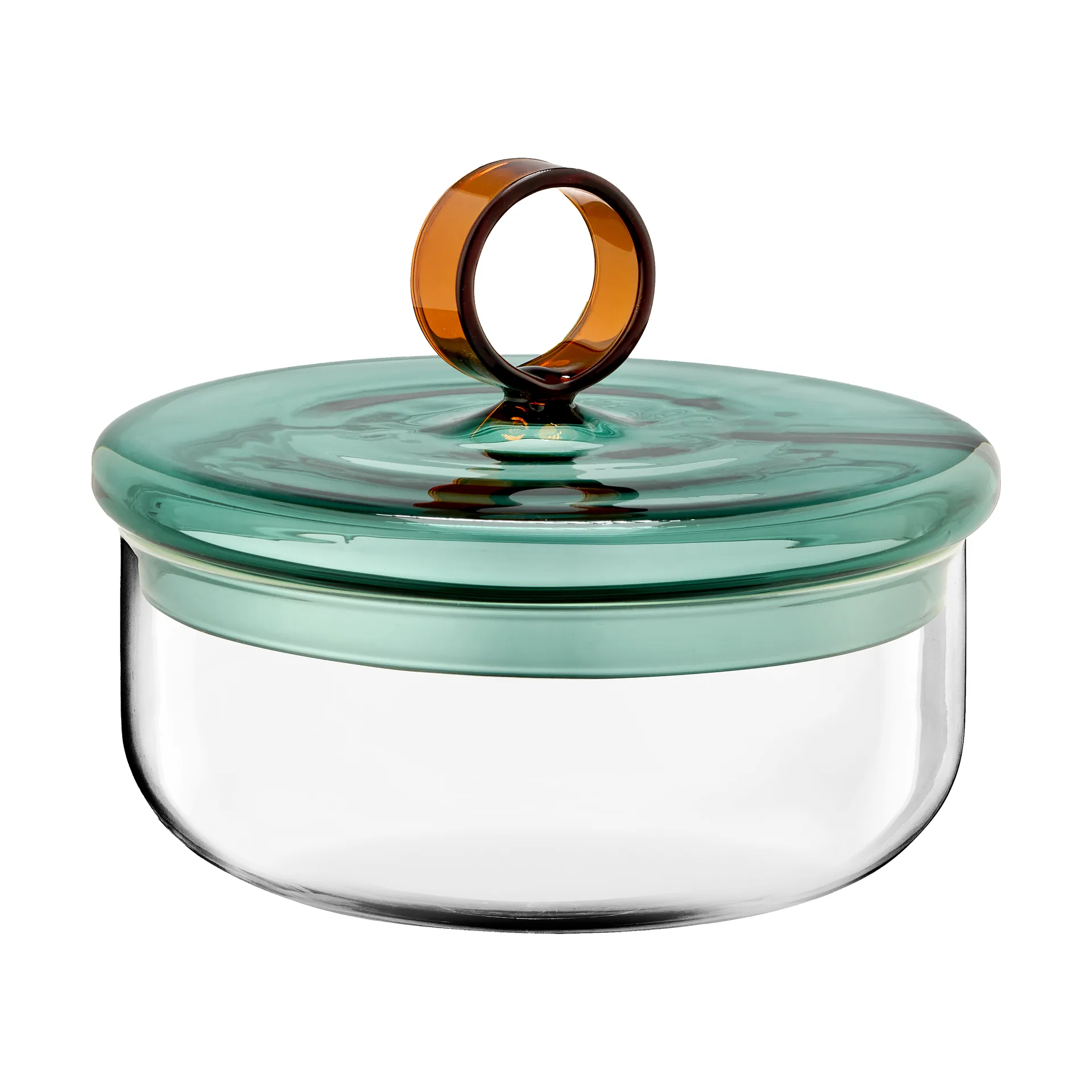 Loop tigela baixa com tampa Ø15 cm, Claro-verde-azulado-âmbar Muurla