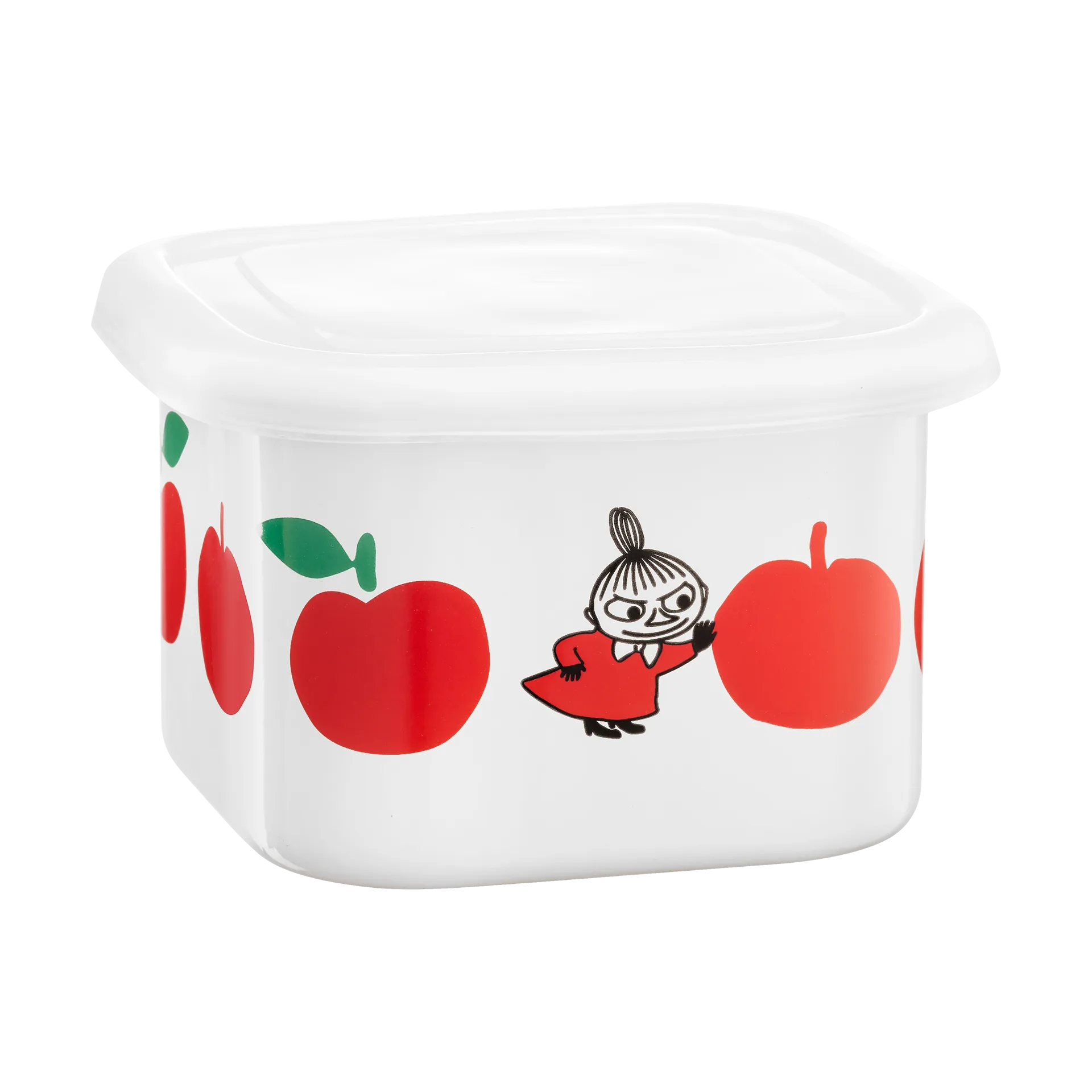Mumin lata de esmalte com tampa 0,67 L, Joyfull Apples-vermelho Muurla