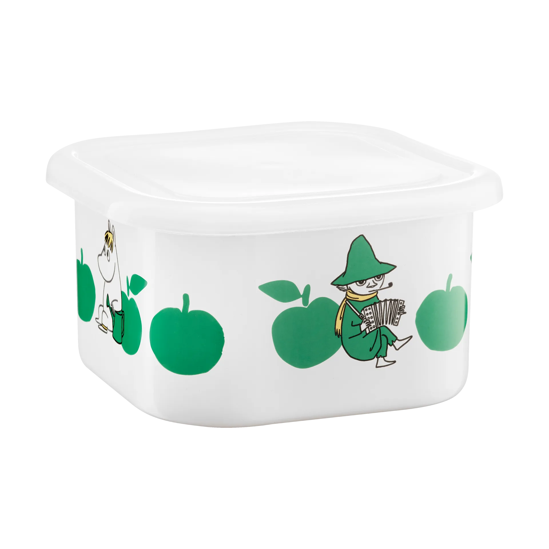 Mumin lata de esmalte com tampa 1,5 L, Joyfull Apples-verde Muurla