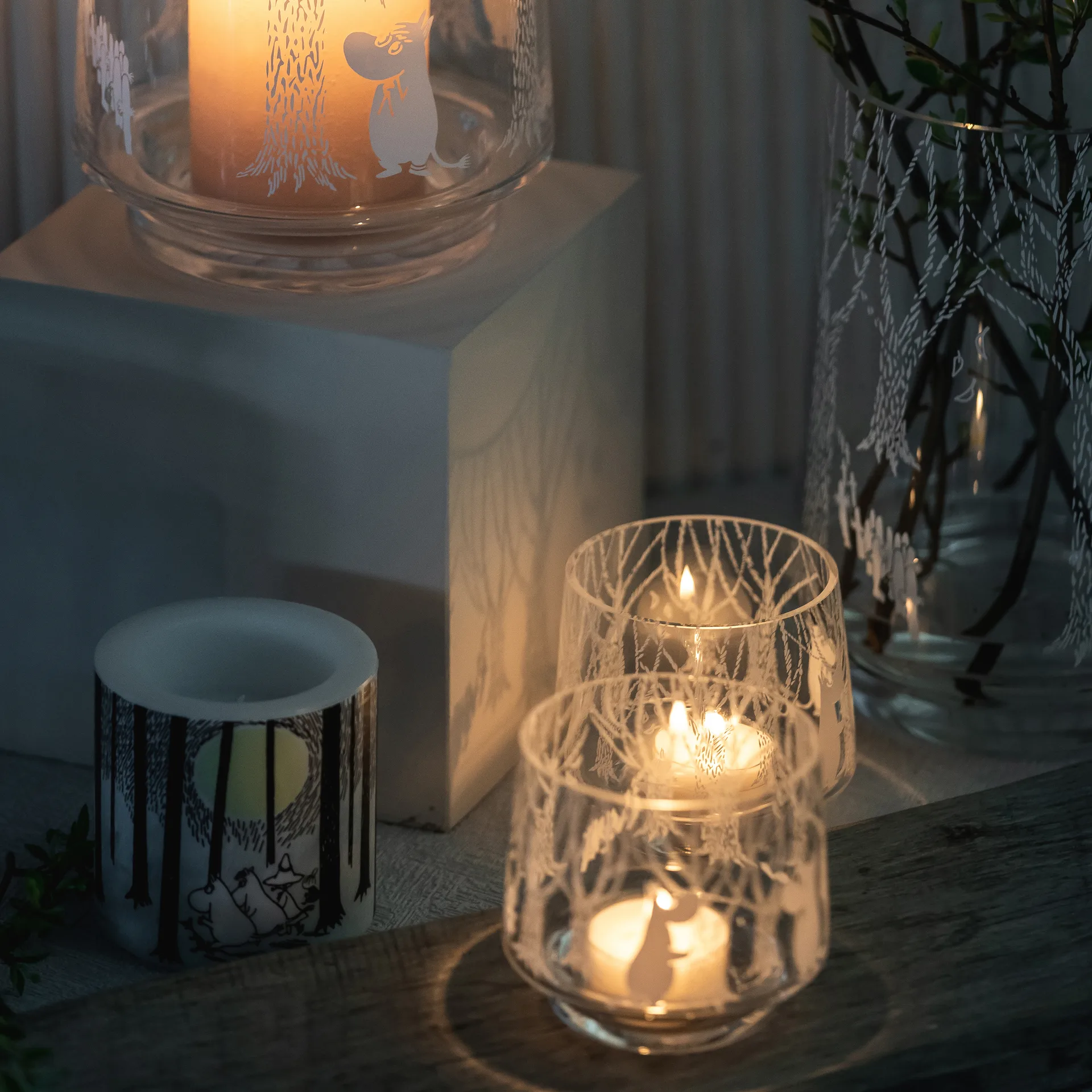 Suporte para vela pequena/taça In the Woods 8 cm, transparente-branco Muurla