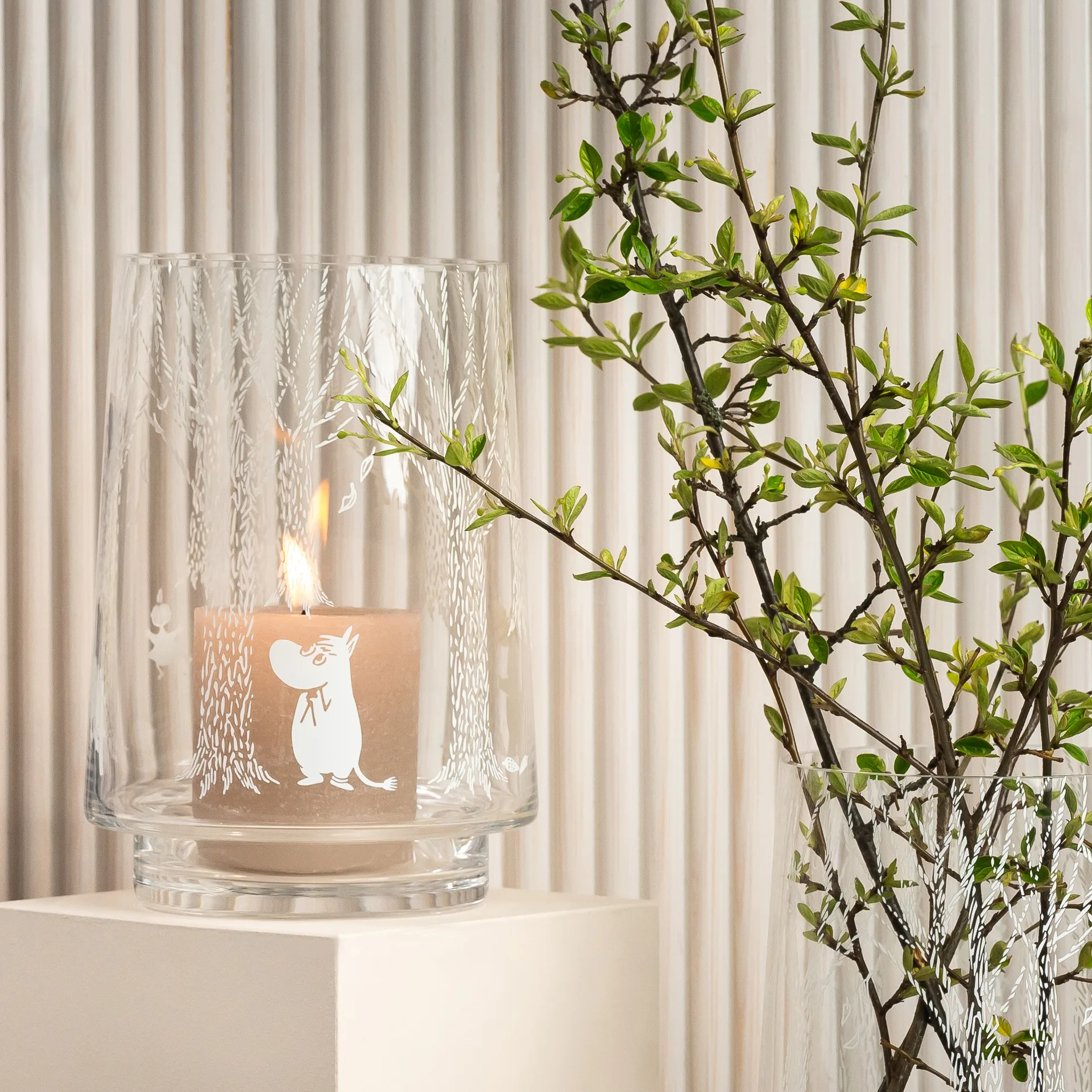 Vaso/lanterna In the Woods 20 cm, transparente-branco Muurla