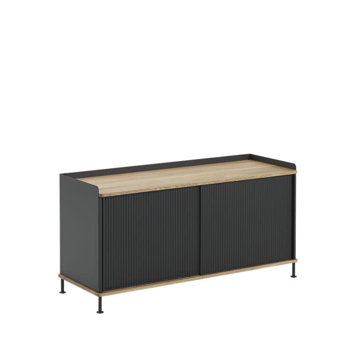 Aparador Enfold Low - Preto-Carvalho-Metal - Muuto