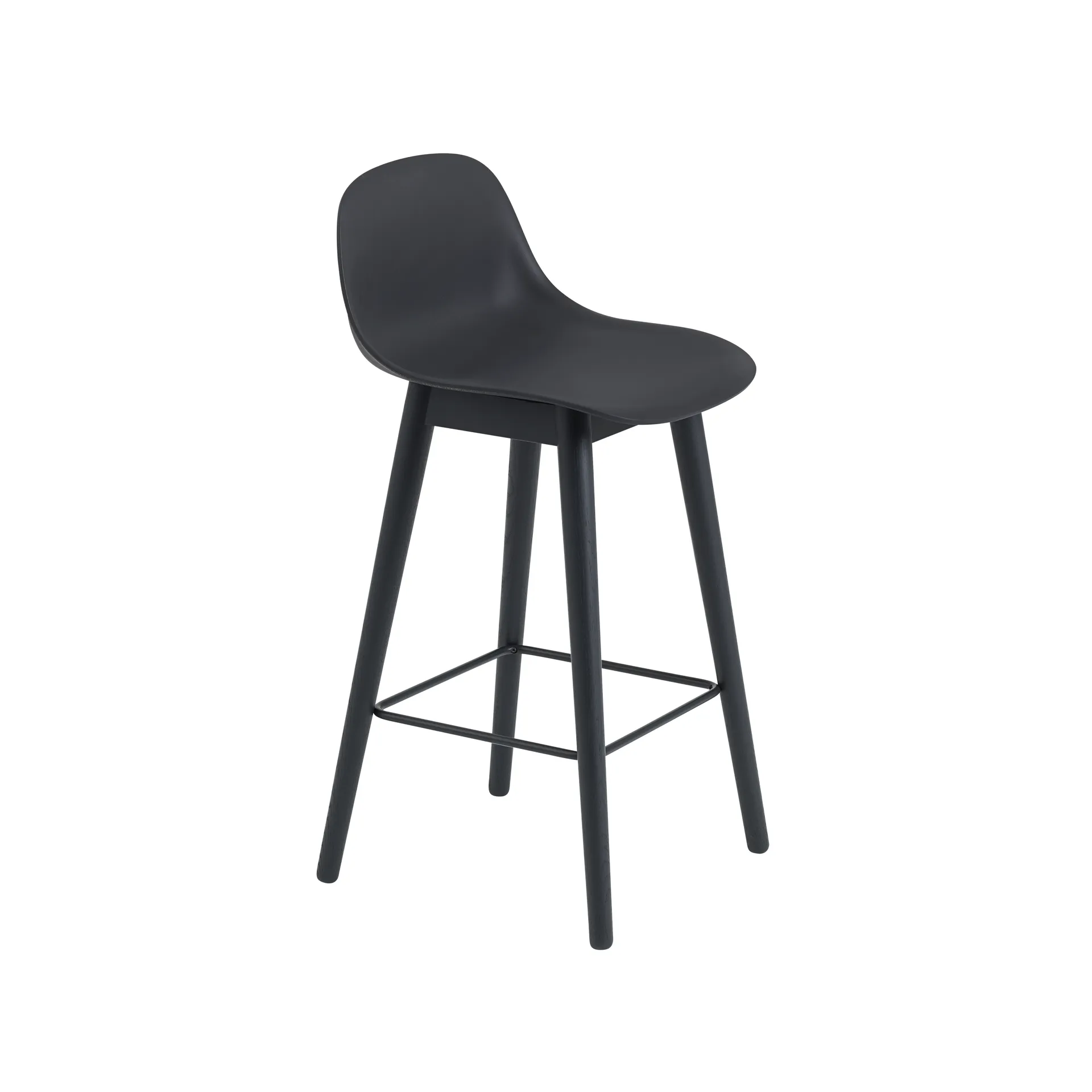 Banco de bar com encosto Fiber 65 cm, Preto-pernas pretas Muuto