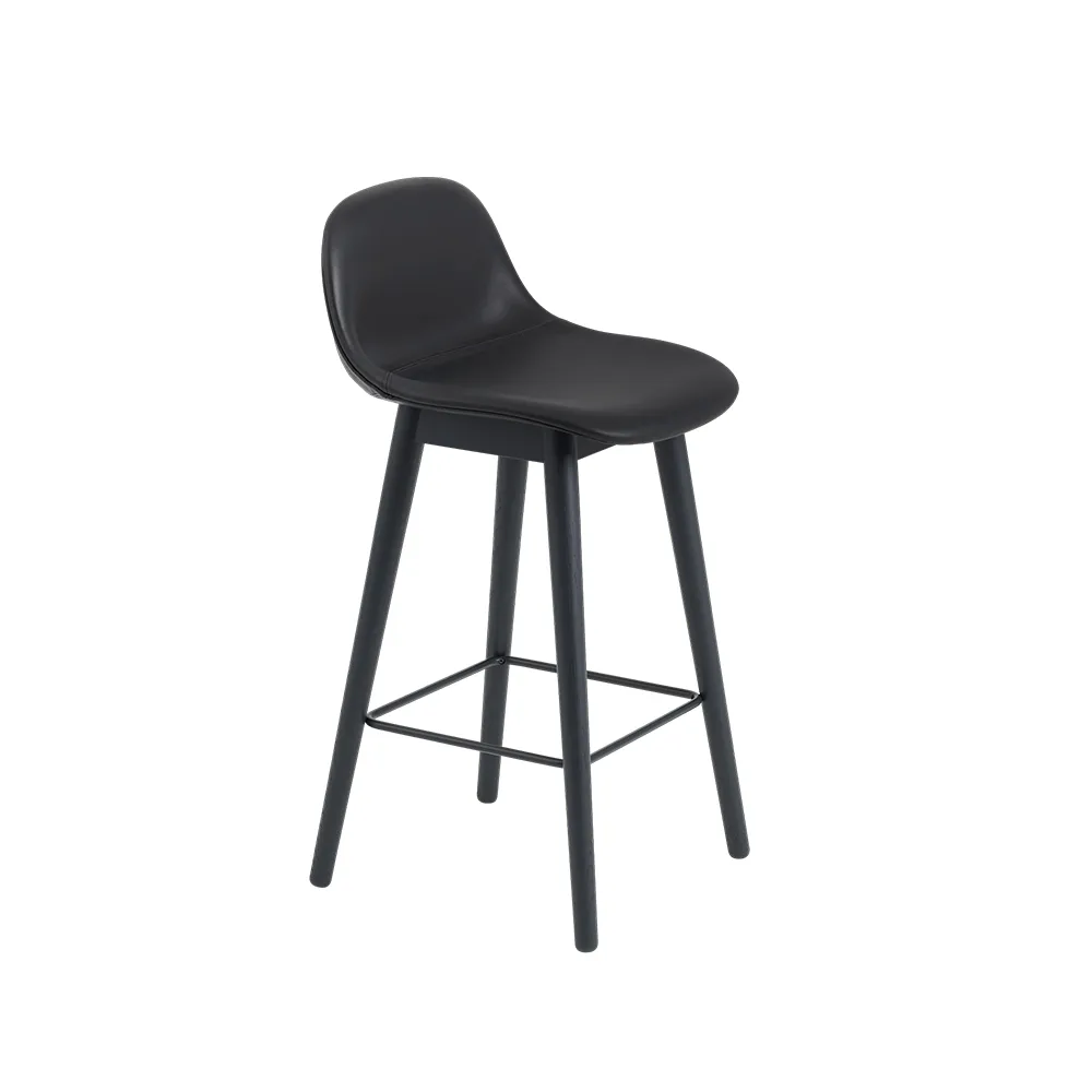 Banco de bar com encosto Fiber 75 cm, Preto couro-pernas pretas Muuto