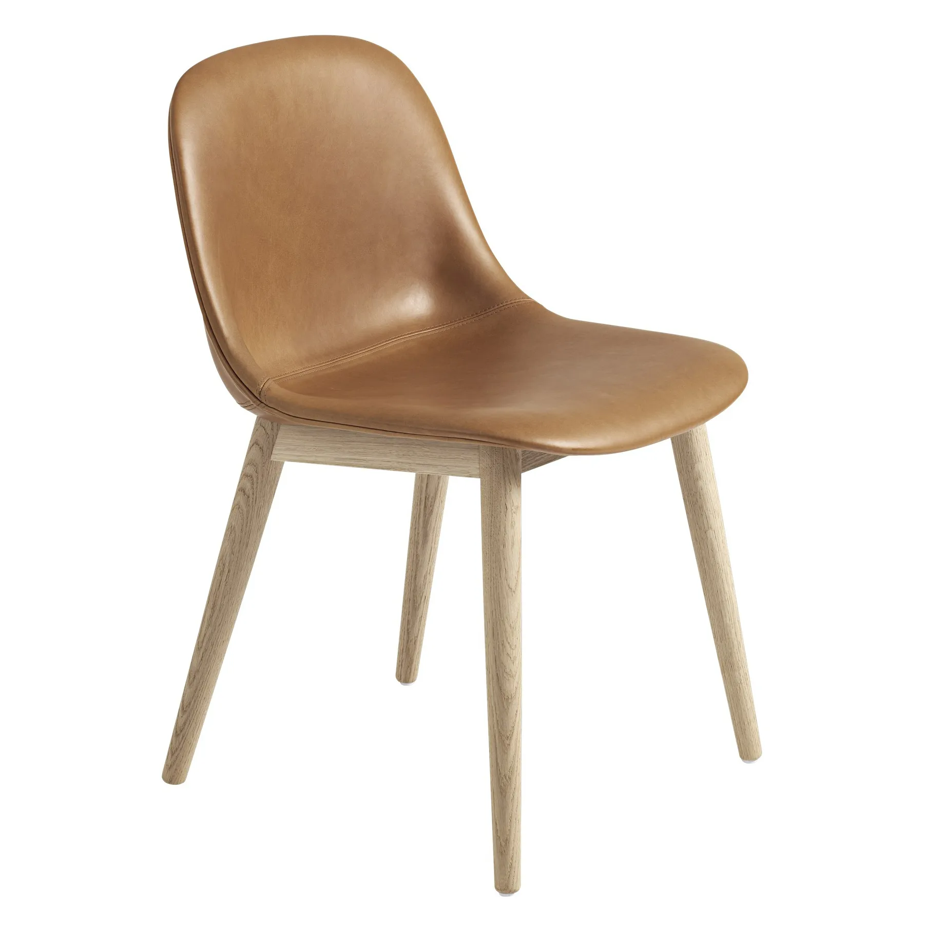 Cadeira com pernas de madeira Fiber Side Chair, Refine leather cognac-Oak Muuto