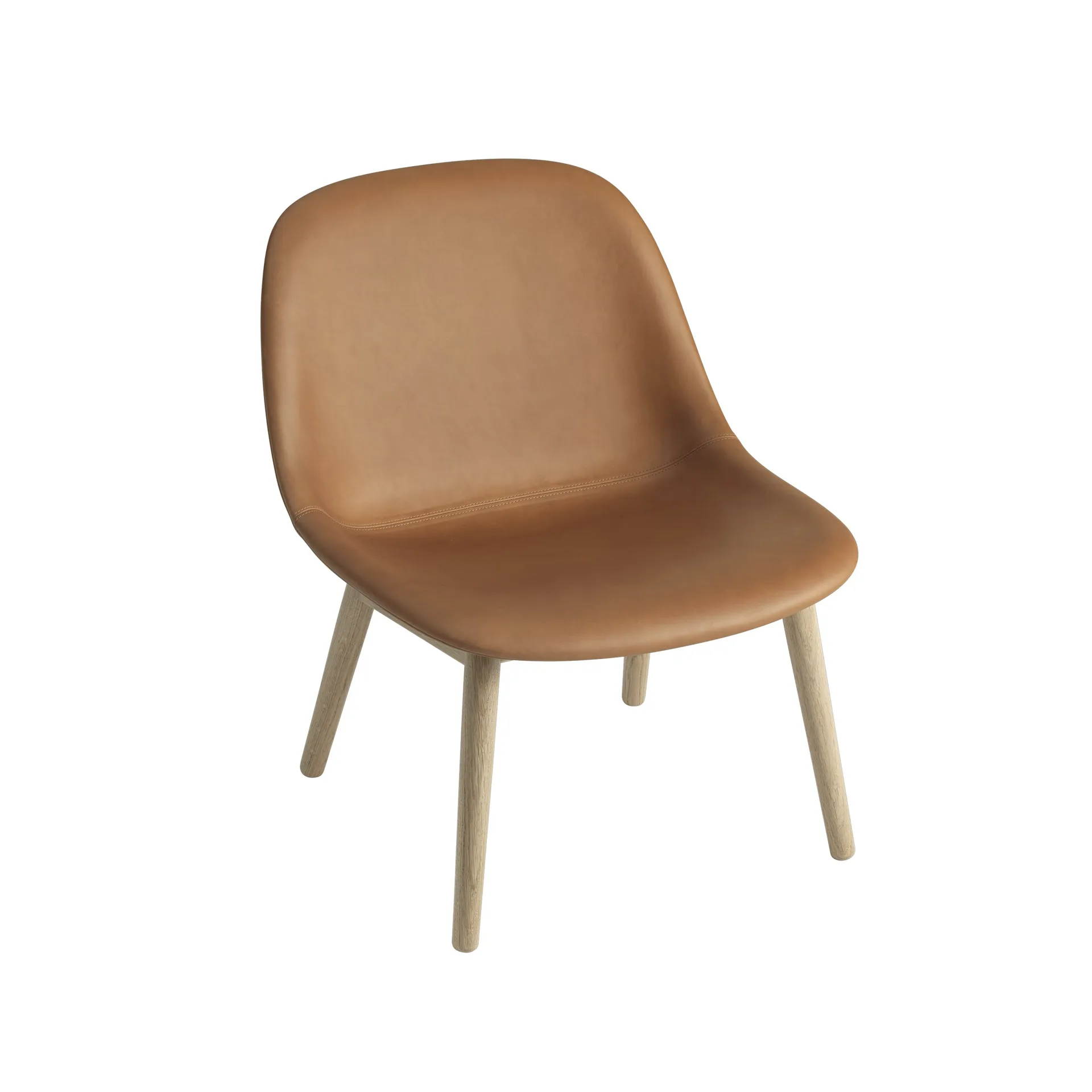Cadeira com pernas madeira carvalho Fiber Lounge, Refine leather conhaque Muuto