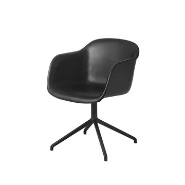 Cadeira de escritório base giratória e apoio braços Fiber - Black leather-anthracite black - Muuto