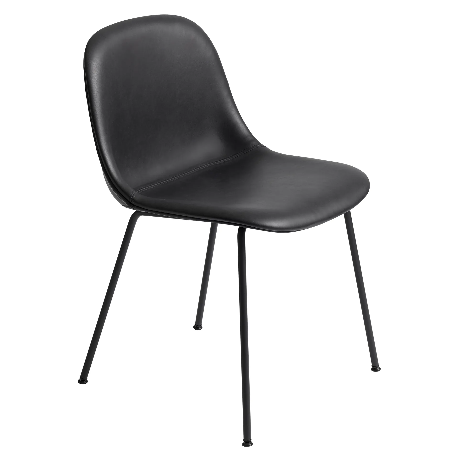 Cadeira lateral com pernas de metal Fiber, Refine leather black-Black Muuto