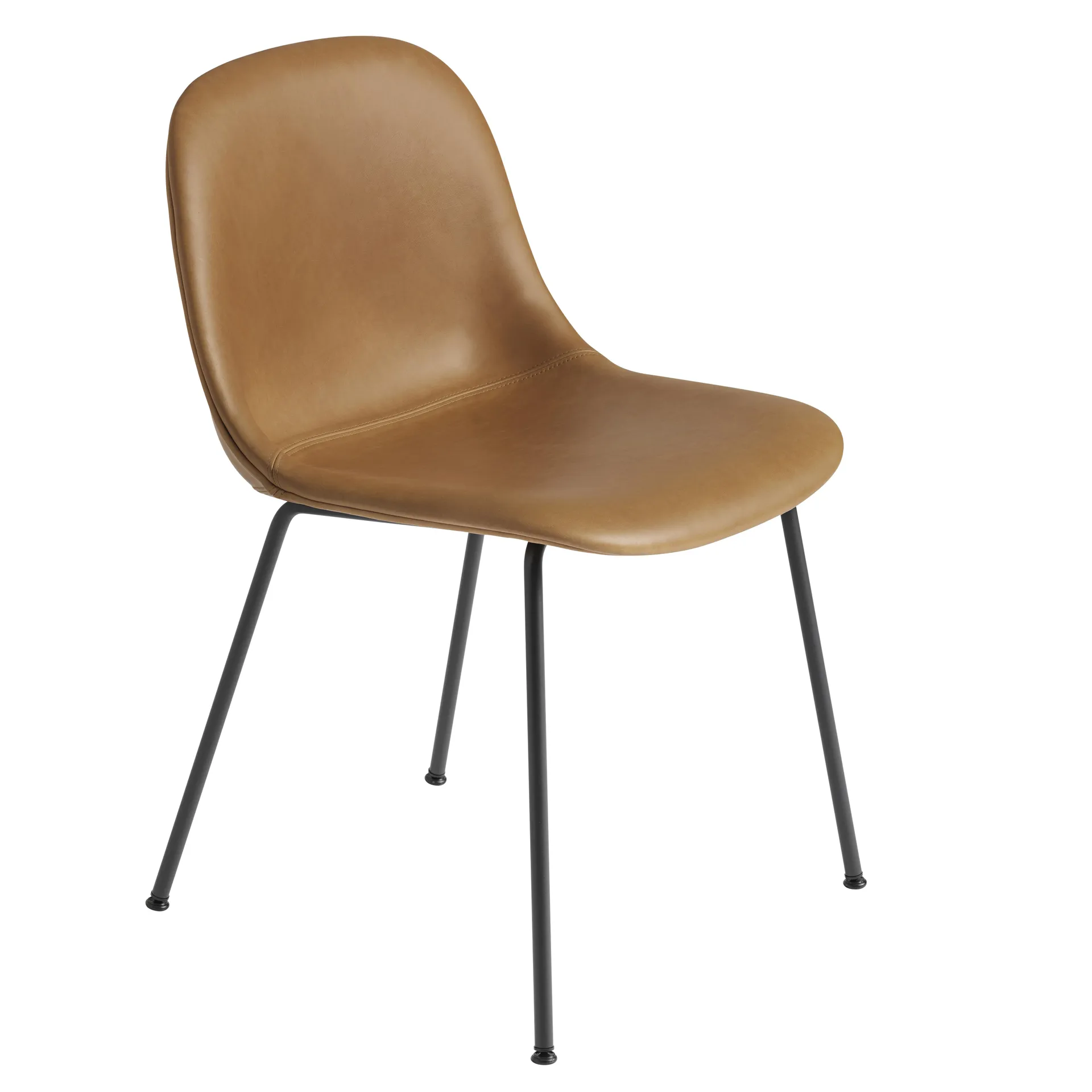 Cadeira lateral com pernas de metal Fiber, Refine leather conhaque-preto Muuto
