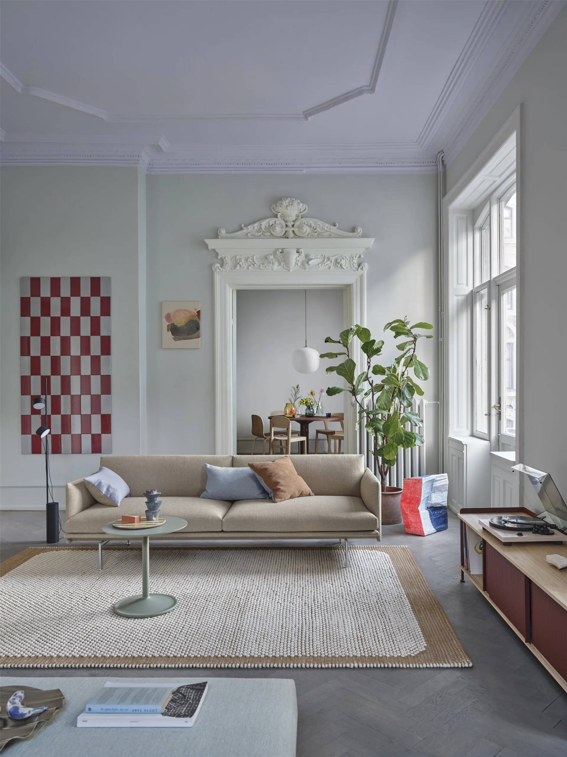 Outline sofá 3 assentos - tecido, Ecriture 240-Alumínio polido Muuto