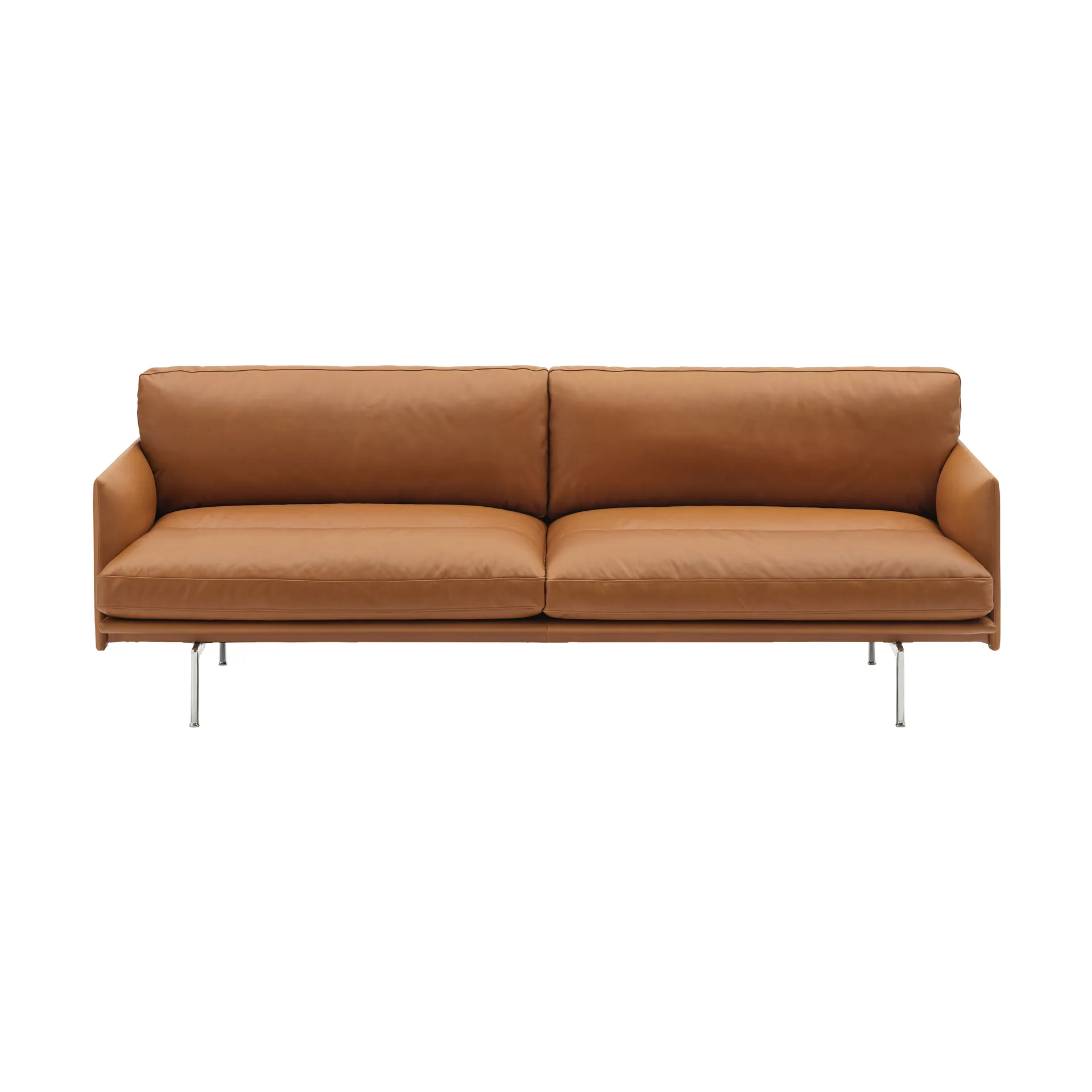 Outline Soft sofá, Refine Leather Cognac-pernas de alumínio, 3 lugares Muuto